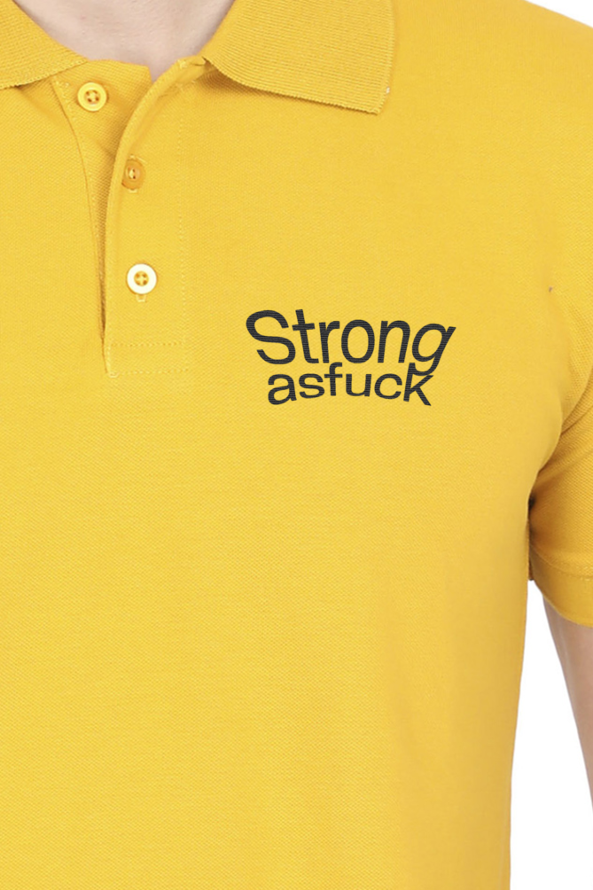 "Strong as fuck" Embraided Male Polo Half Sleeve